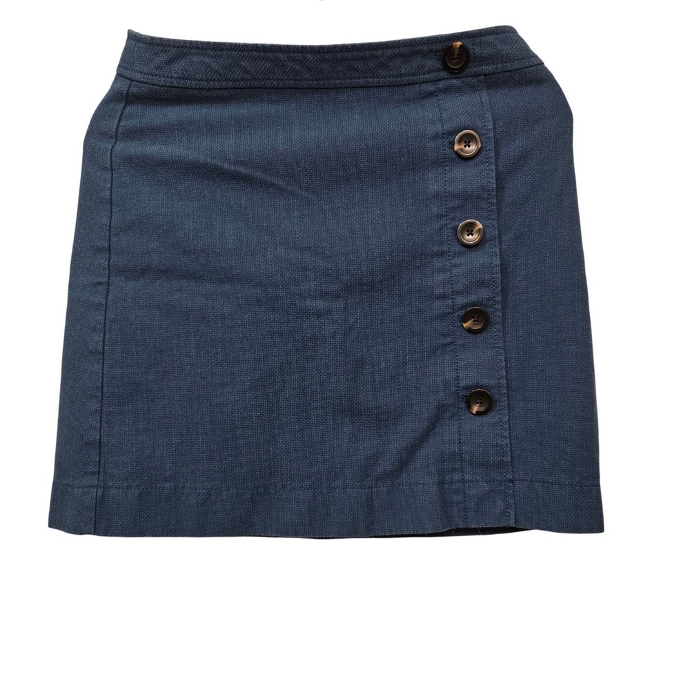 Ann Taylor Petite Blue Side Button Wrap Mini Skirt 6P Preppy Office Coastal